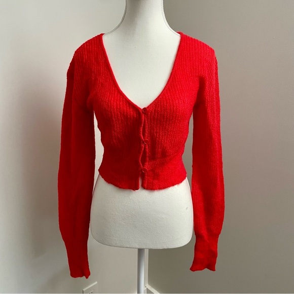 Lioness Heartbreaker Cardi Red Knit Button Cardigan Wool Blend Size Medium - Picture 4 of 10